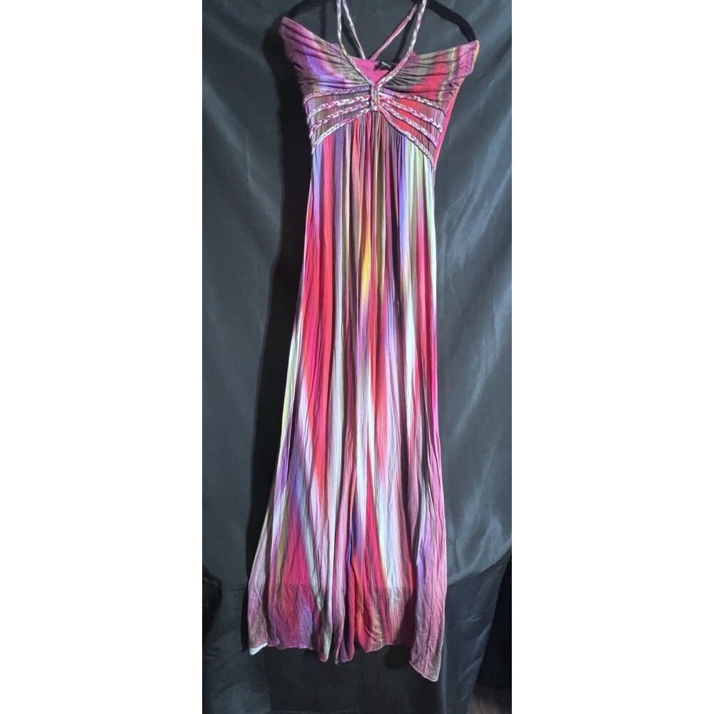 Sky Jolima Braided Halter Maxi Dress Multicolor Party Boho Vacation Wedding   M